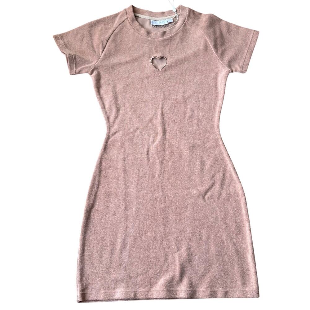 Saski Pink Blush Sweetheart Cut Out Terry Cloth Mini Dress Size XS NWOT - Picture 3 of 12